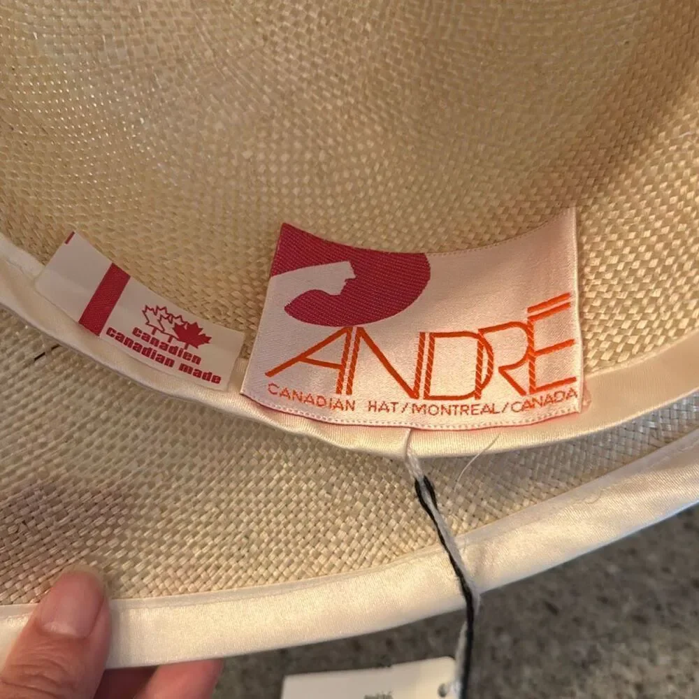 ANDRE Canadian Vintage Silk Rose Straw Tilt Hat NWT Deadstock Derby Hat *NEW*